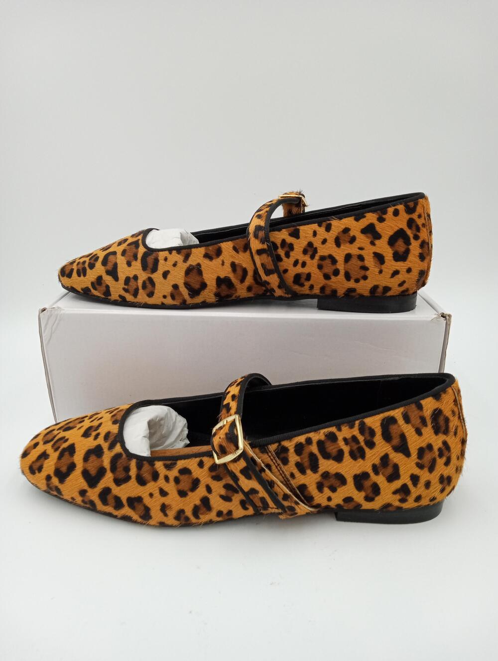 NA-KD Printed Leather Ballerinas Shoes Womens Leopard Mary Jane Flats Size 9.5